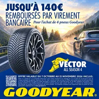 Jusqu'à 140€ remboursé pour l'achat de 4 pneus Goodyear
